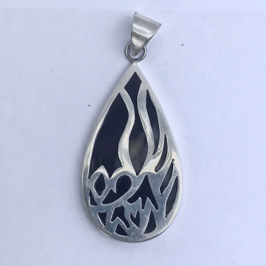 PD 09160 BS-(HANDMADE 925 BALI SILVER PENDANT WITH BLACK SHELL)